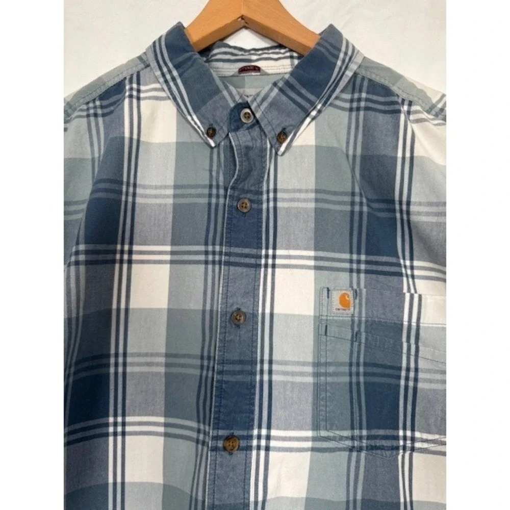 Carhartt Men's Blue Plaid Short Sleeve Button Up Shirt Size 2XL